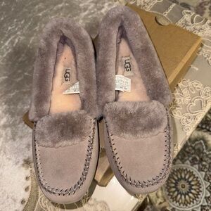 UGG Taupe Fur Moccasin Slippers